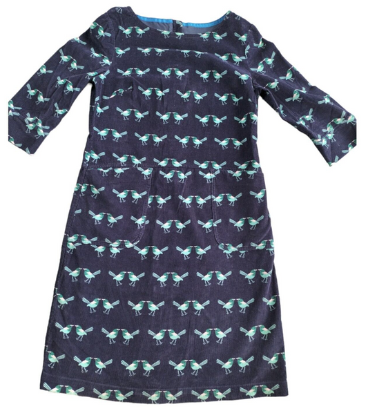 Boden Womens Blue Birds Pockets Corduroy Long Sleeve Back Zip Tunic Dress Size UK 8L