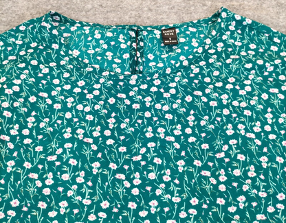 Emery Rose Women Green Polyester Floral Crew Neck Sleeveless Tunic Blouse Size S