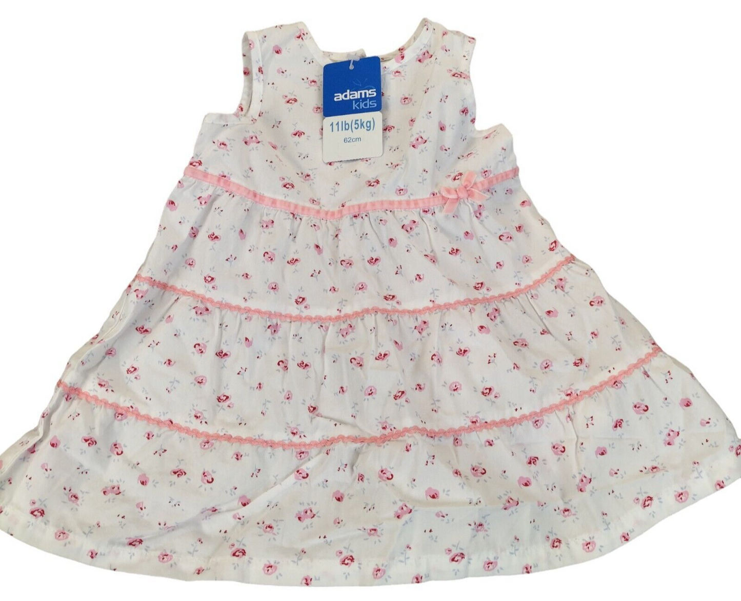 Adams Girl White Floral Round Neck Cotton Sleeveles A-Line Dress Size 0-3 Months