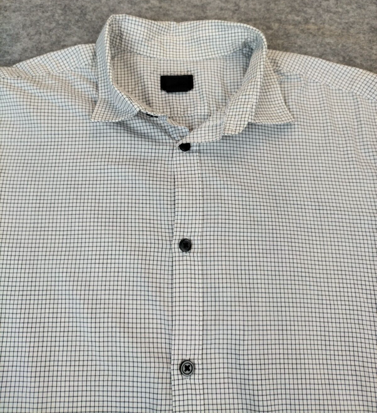 H&M Mens White Polyester Check Print Long Sleeve Casual Button-Up Shirt Size M