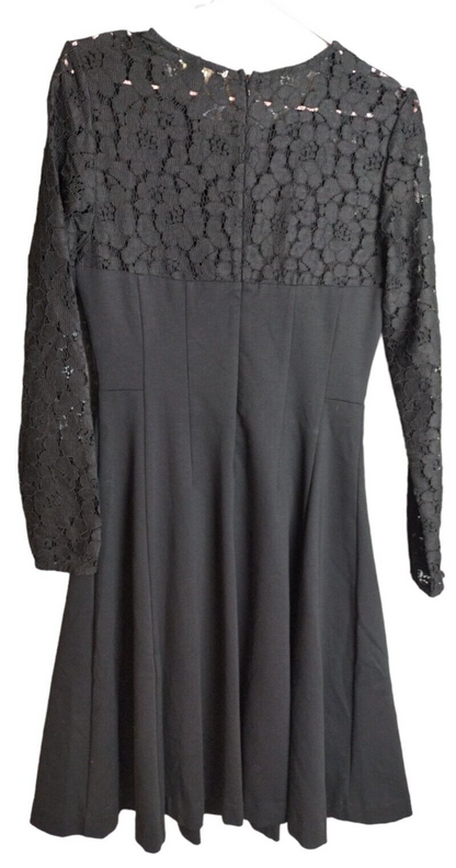 Boden Womens Black Lace Stretch Ponte Skater Long Sleeve Fit & Flare Dress Sz 8R