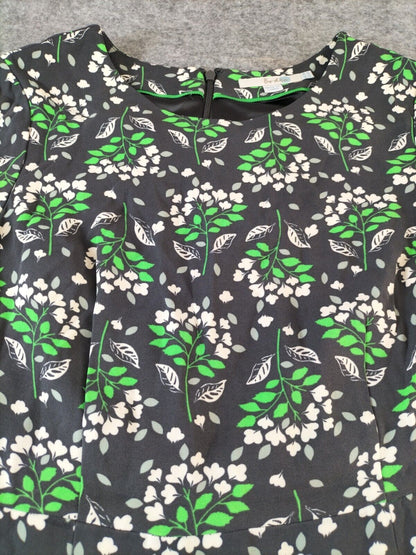 Boden Womens Black Leaf Print 3/4 Bell Sleeve Back Zip Shift Dress Size 10