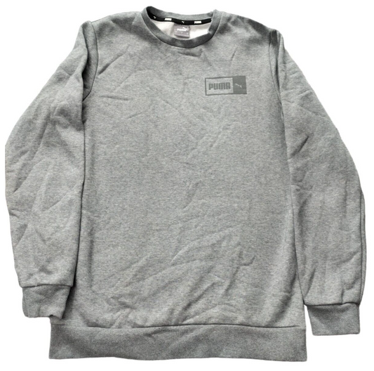 PUMA Mens Grey Cotton Crew Neck Long Sleeve Logo Pullover Sweatshirt Size Small