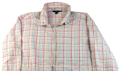 Boden Mens Red Multicoloured Plaid Cotton Regular Fit Stretch Button Up Shirt Sz XL