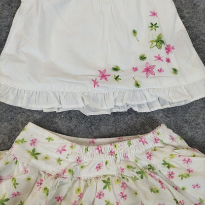 Baby Girls White Floral Cotton 2 Pieces Casual Dress Set Size 0-0 Months