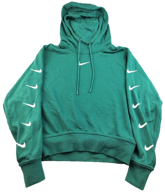 Nike Womens Green Cotton Drawstring Long Sleeve Sportswear Swoosh Hoodie Size S