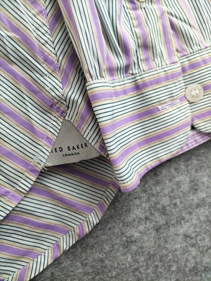 Ted Baker London Mens Purple Striped Regular Long Sleeve Button Up Size XL