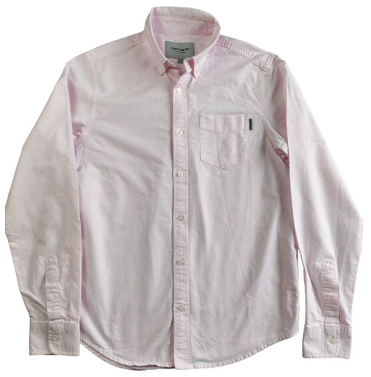 Carhartt Mens Pink Long Sleeve Front Pocket Regular Fit Button Down Shirt Size S