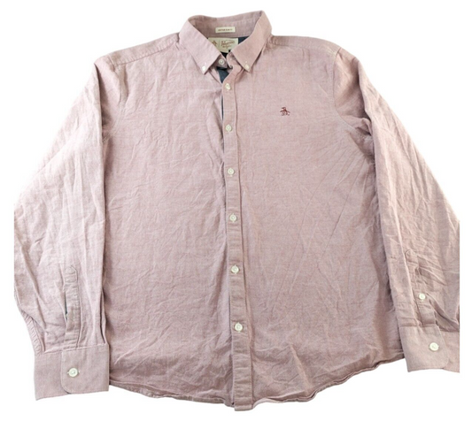 Original Penguin Mens Pink Long Sleeve Heritage Slim Fit Button-Down Shirt Large