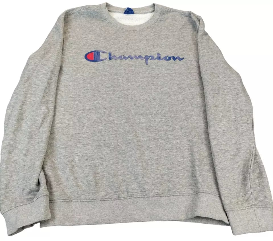 Champion Mens Grey Cotton Crew Neck Logo Long Sleeve Pullover Sweatshirt Size M