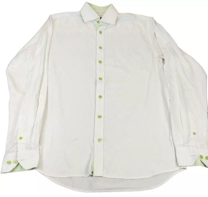 Dressmann Mens White Cotton Collared Long Sleeve Casual Button-Up Shirt Size M