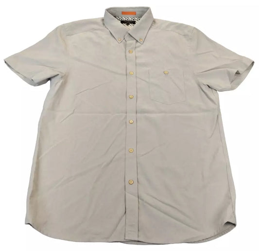 Ted Baker Mens Gray Cotton Short Sleeve Ultra Soft Pocket Button-Down Shirt Sz 4